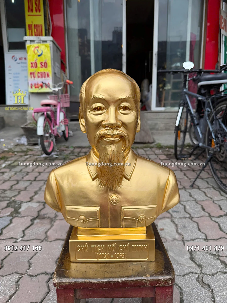 Tượng Bán Thân Bác Hồ Bằng Đồng Dát Vàng 24K