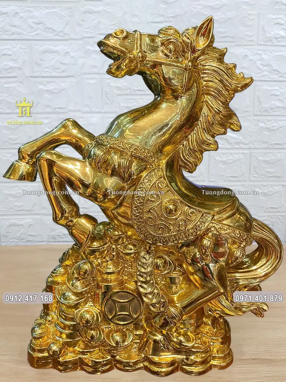 Tượng Ngựa Hí Đế Tiền Bằng Đồng Dát Vàng Nano