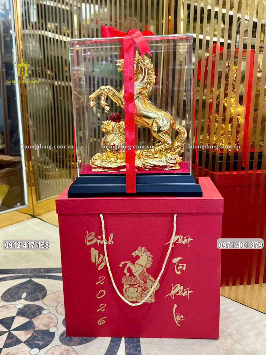 Tượng Ngựa Túi Tiền Tài Lộc Bằng Đồng Dát Vàng 24K