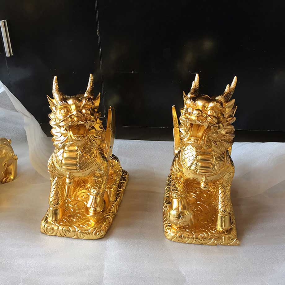 Đôi Kỳ Lân Đúc Bằng Đồng Dát Vàng 9999