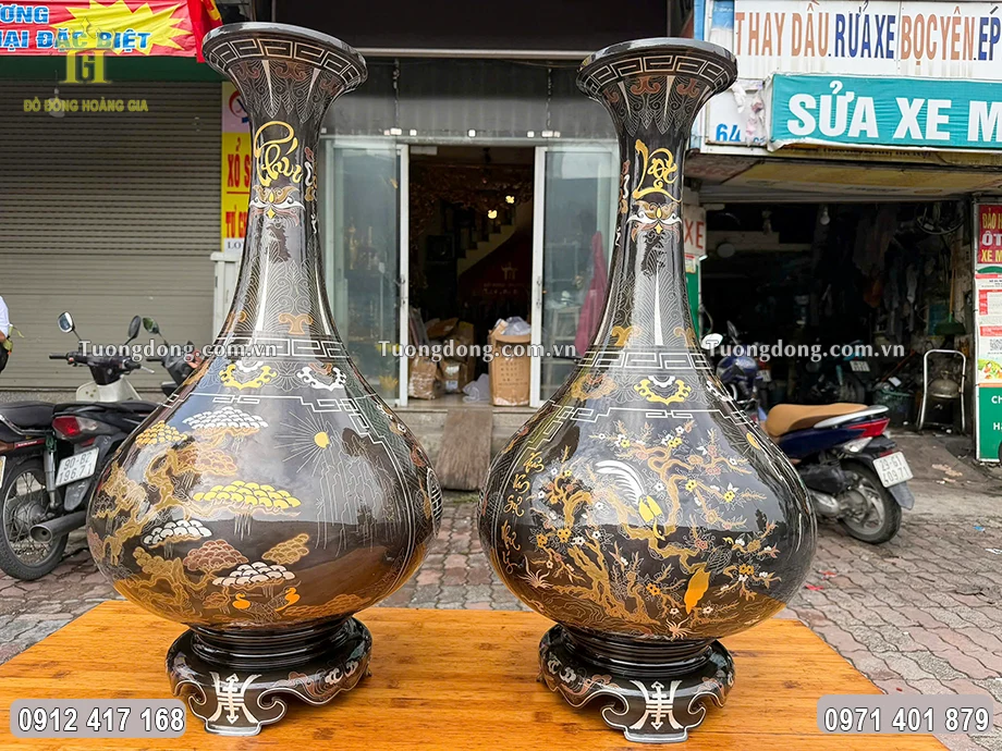 Đôi Bình Hút Lộc Dáng Tỳ Bà Khảm Ngũ Sắc