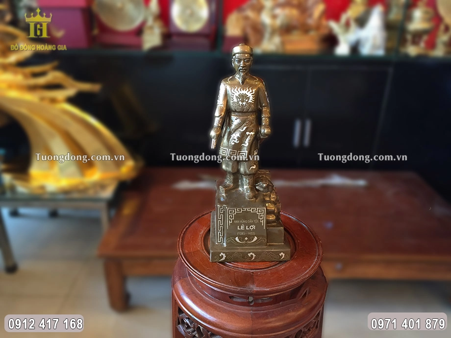 Tượng Đồng Lê Lợi Khảm Tam Khí Cao 38Cm