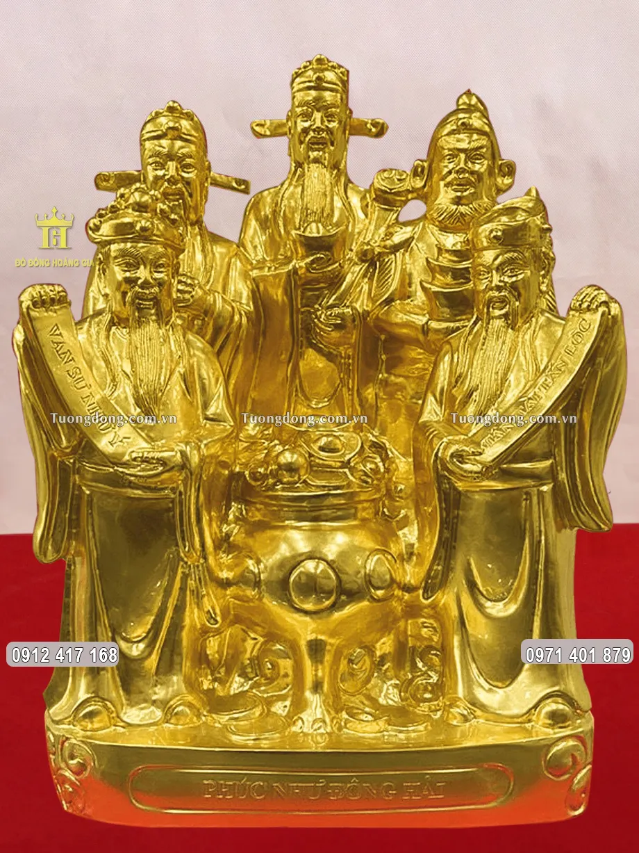 Tượng Ngũ Phúc Ngũ Lộ Thần Tài Bằng Đồng Mạ Vàng 24K