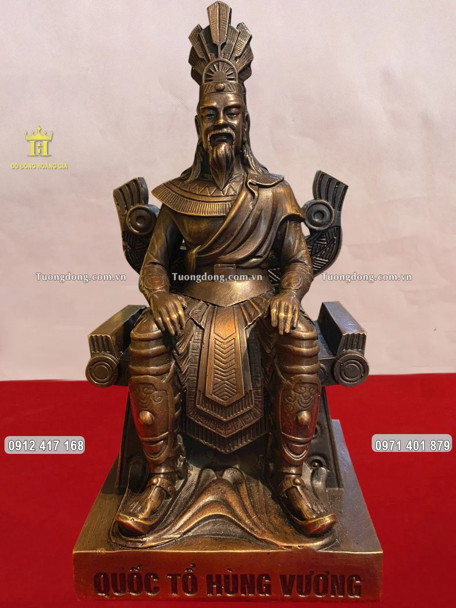 Tượng Vua Hùng Ngồi Ngai Bằng Đồng Vàng Hun Nâu Giả Cổ