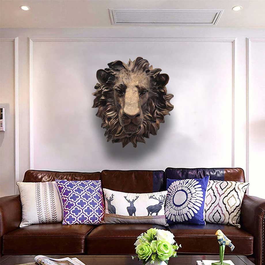 Lắp Đặt Tượng Mặt Sư Tử Treo Tường Bằng Đồng Vàng Hun Nâu Tại Nhà Khách VVIP