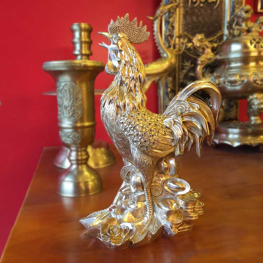 Linh Vật Gà Trống Phong Thủy Cánh Tiền Cao 30Cm