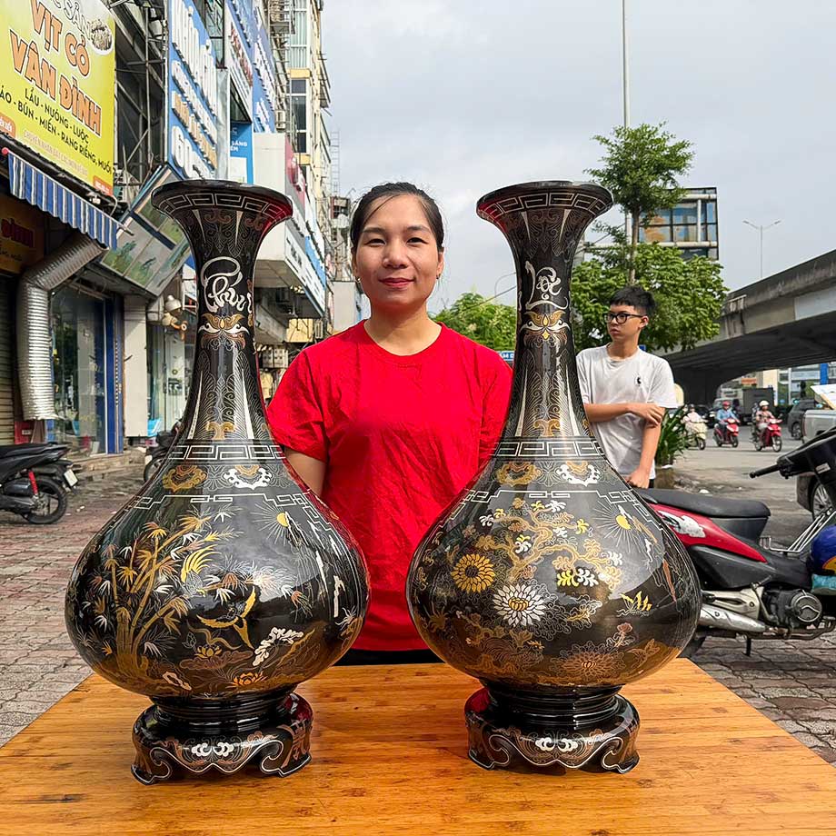Đôi Bình Hút Lộc Dáng Tỳ Bà Khảm Ngũ Sắc