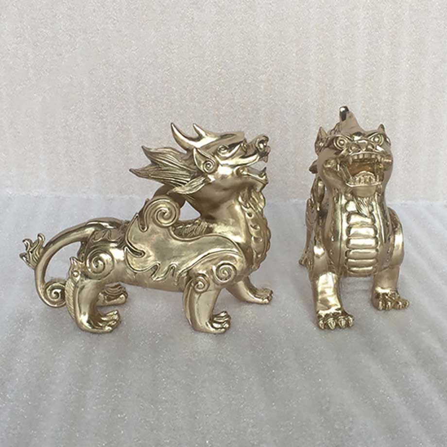 Đôi Tỳ Hưu Đúc Bằng Đồng Nguyên Chất Dài 17Cm