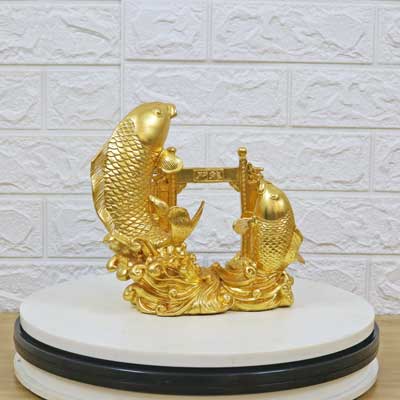 Tượng Cá Chép Vượt Vũ Môn Hóa Rồng Đồng Dát Vàng 24K Tuyệt Đẹp - TĐ131