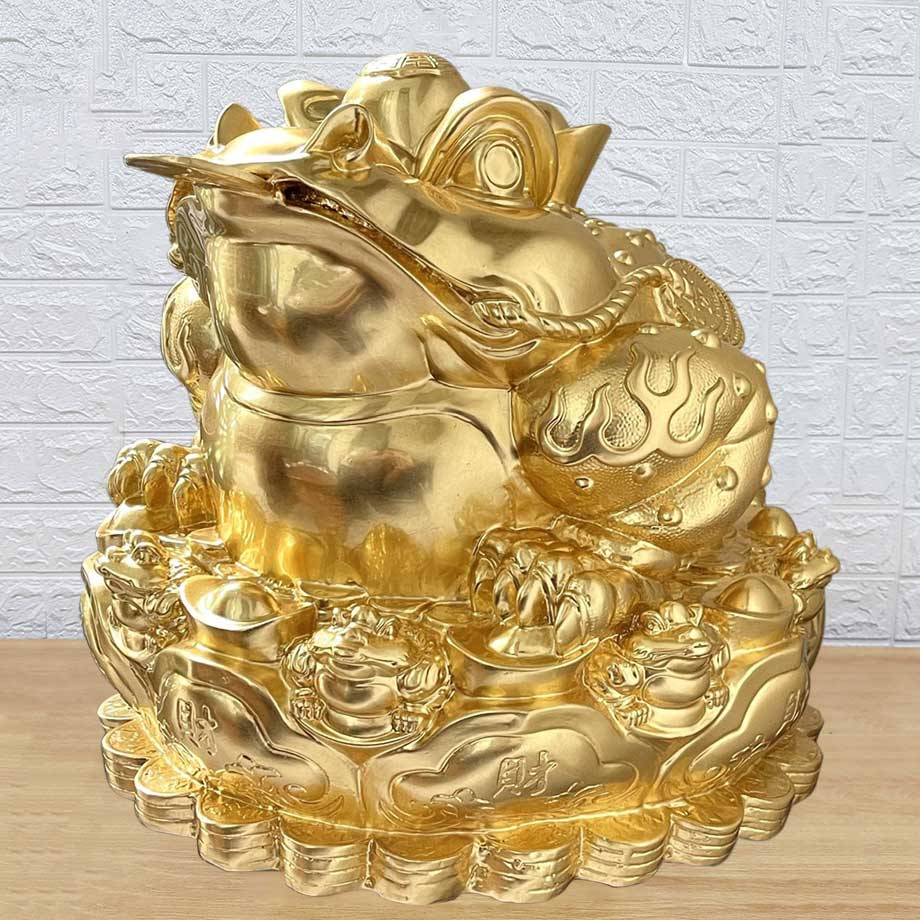 Tượng Cóc Ngậm Tiền Đế Cóc Bằng Đồng Mạ Vàng 24K Cao 45Cm