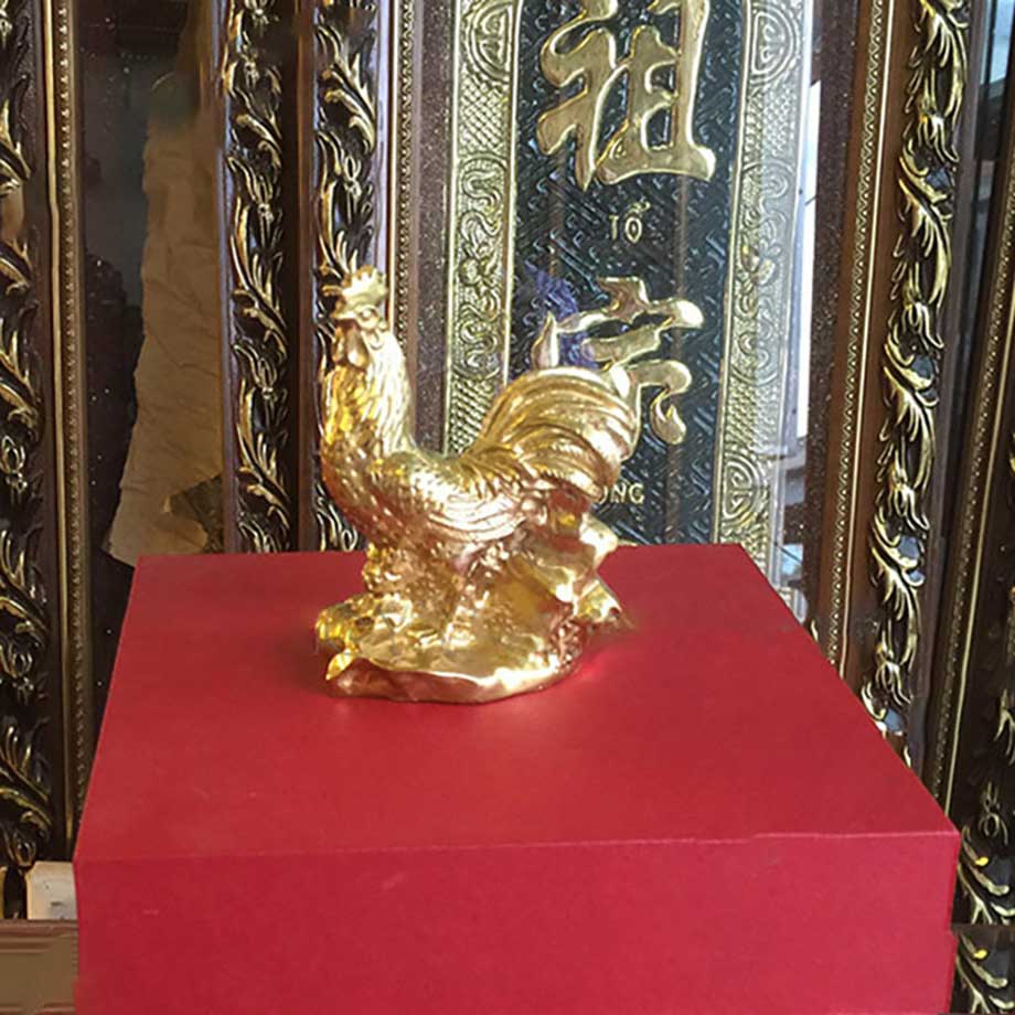 Tượng Con Gà Bằng Đồng Vàng Cỡ Nhỏ 9Cm
