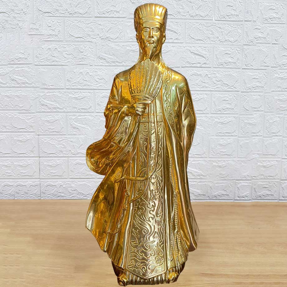 Tượng Khổng Minh Gia Cát Lượng Bằng Đồng Dát Vàng 24K