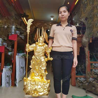 Tượng Quan Công Đứng Chống Đao Cầm Gươm Dát Vàng 9999 VIP - TĐ105