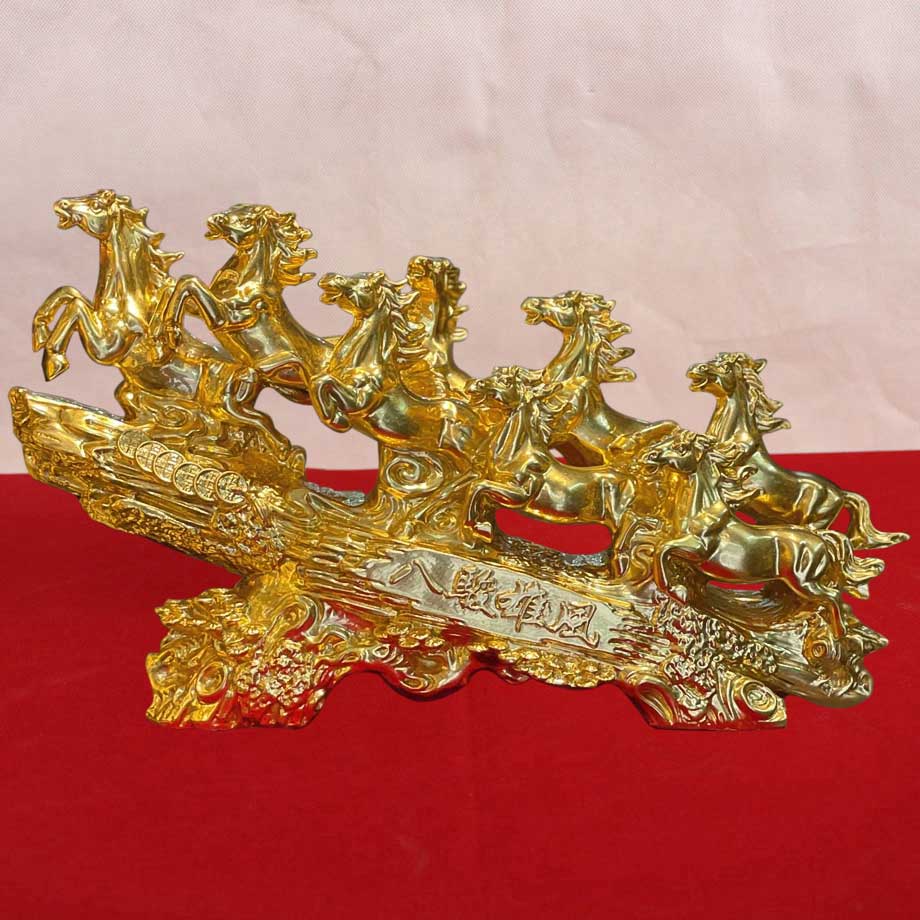 Tượng Bát Mã Truy Phong Bằng Đồng Dát Vàng 9999