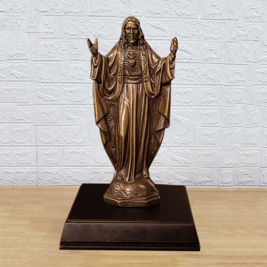 Tượng Chúa Jesus Với Trái Tim Ngời Sáng Bằng Đồng Vàng Hun Cao 42Cm