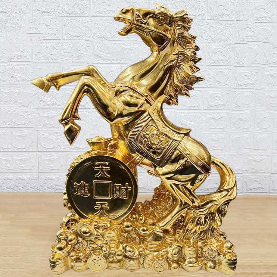 Tượng Con Ngựa Phong Thủy Chiêu Tài Tiến Bảo Dát Vàng 24K