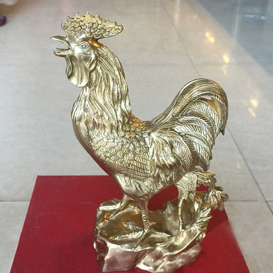 Tượng Đồng Gà Trống Phong Thủy Cao 17Cm