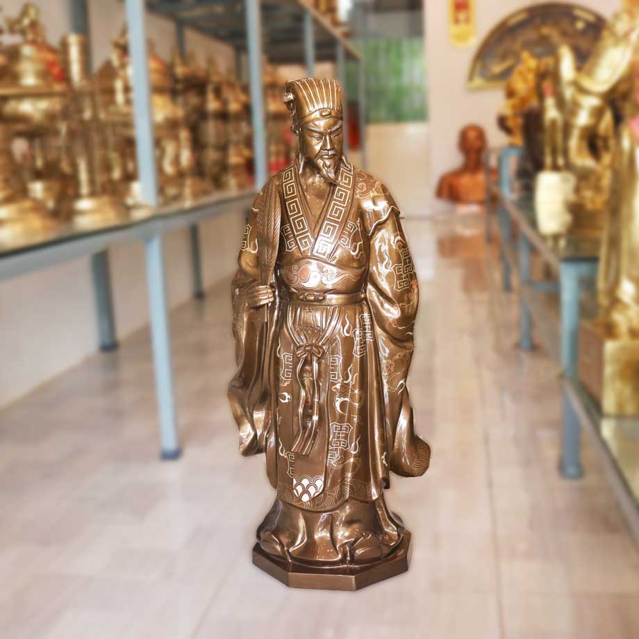 Tượng Đồng Khổng Minh Khảm Tam Khí Cao 70Cm