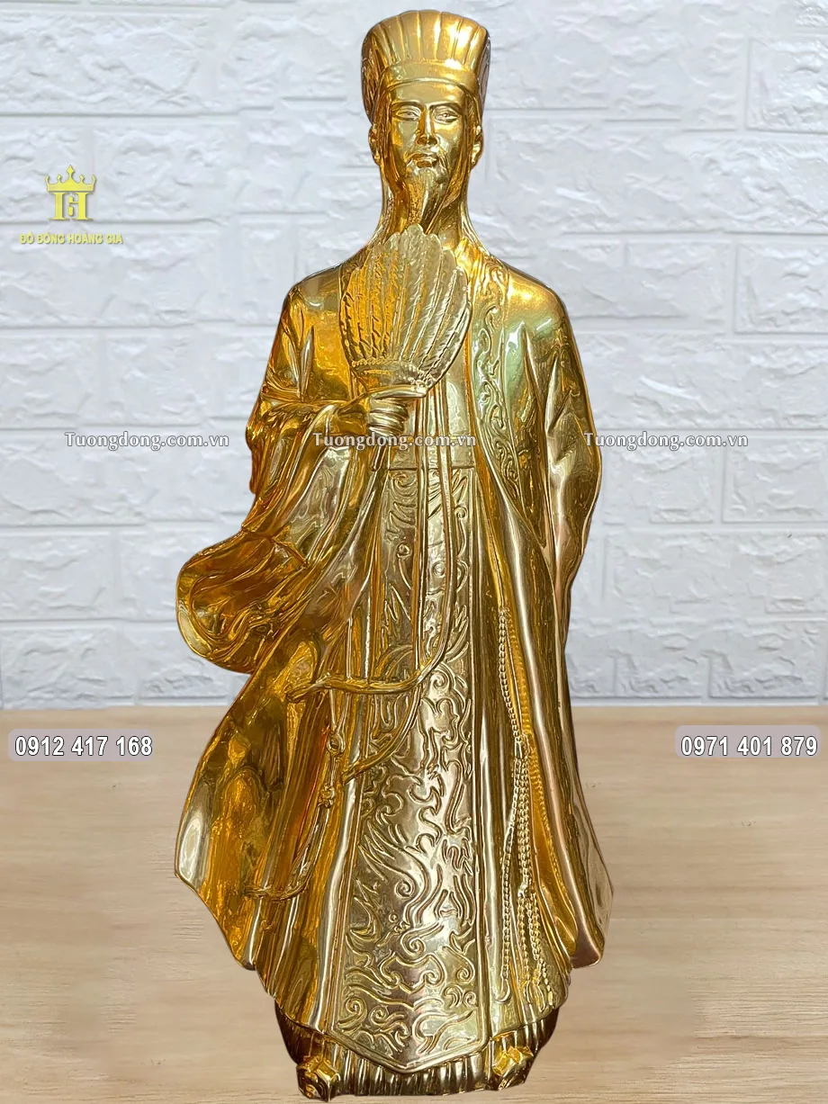 Tượng Khổng Minh Gia Cát Lượng Bằng Đồng Dát Vàng 24K