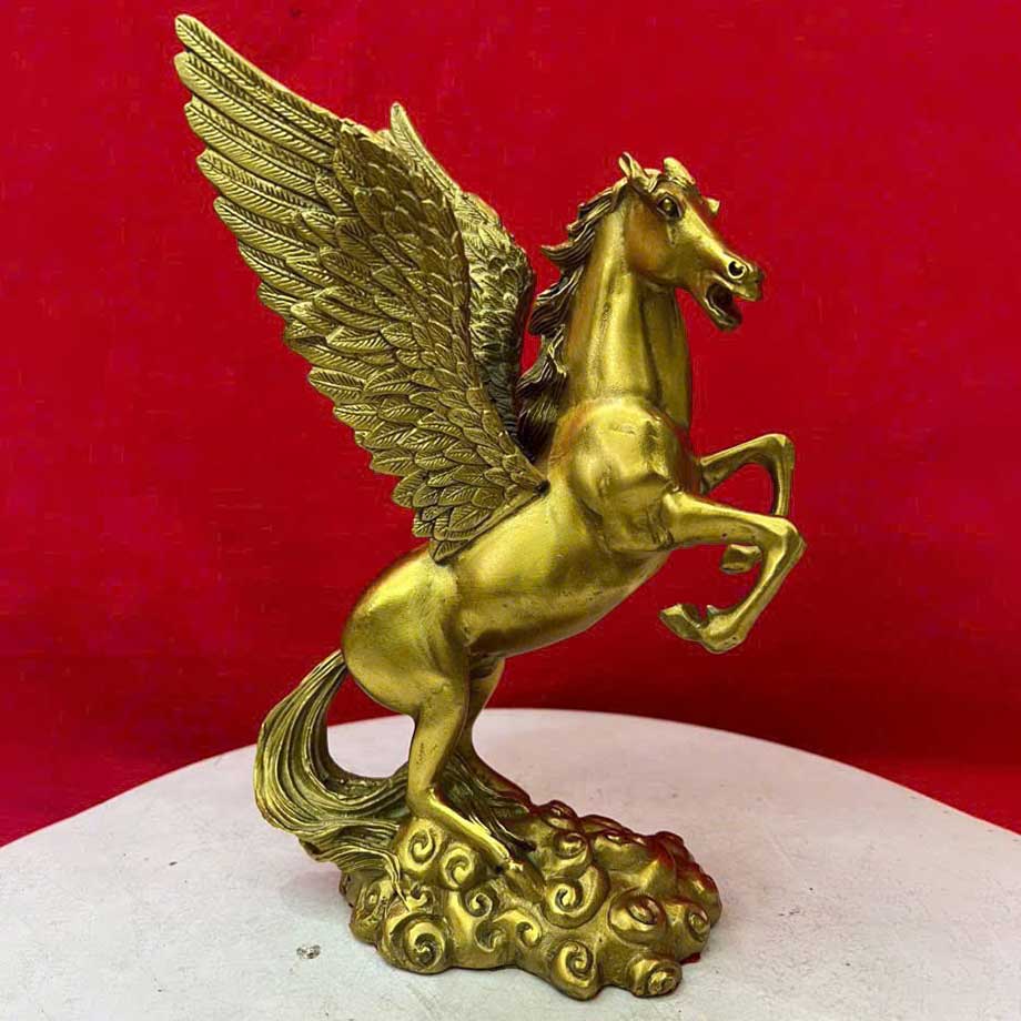 Tượng Đồng Ngựa Thần Có Cánh Pegasus Đứng Trên Mây Cao 23Cm