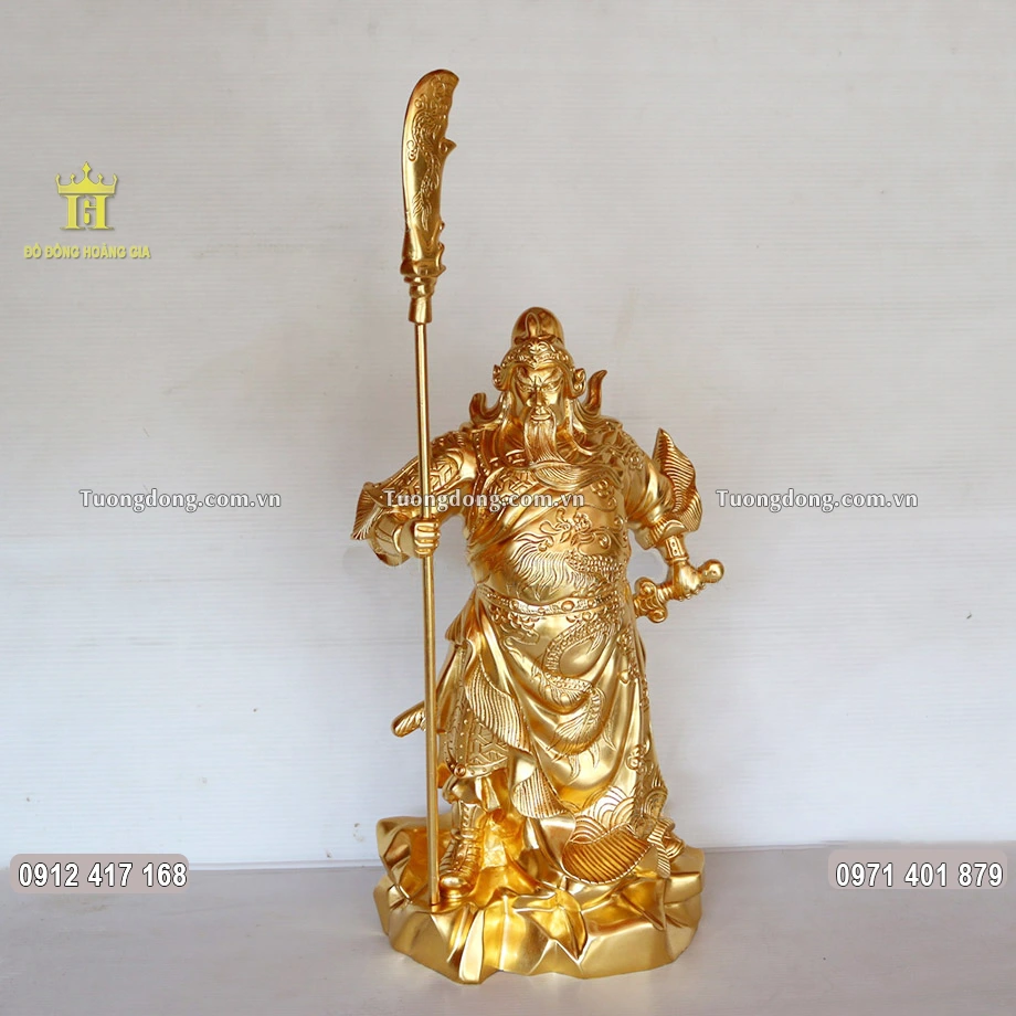 Tượng Quan Công Chống Đao Dát Vàng 9999 Cao 42Cm