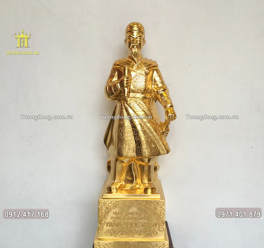 Tượng Đồng Trần Quốc Tuấn Dát Vàng 9999 Cao 70Cm