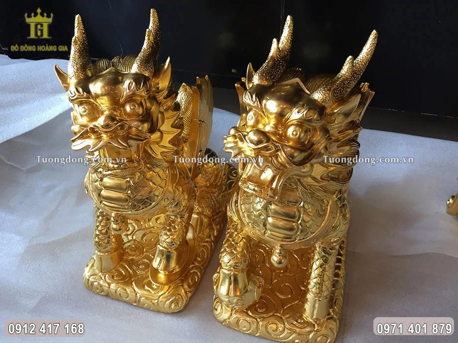 Đôi Kỳ Lân Đúc Bằng Đồng Dát Vàng 9999