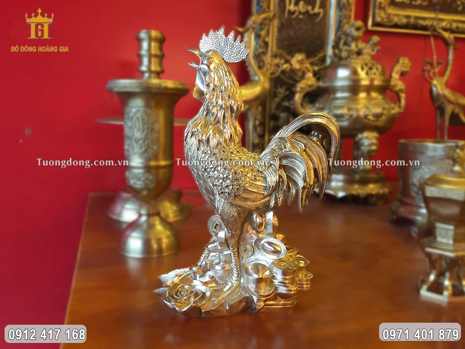 Linh Vật Gà Trống Phong Thủy Cánh Tiền Cao 30Cm