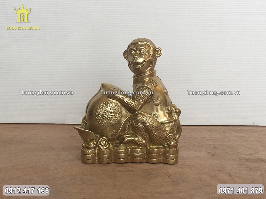 Tượng Con Khỉ Bằng Đồng Nguyên Chất Cao 20Cm