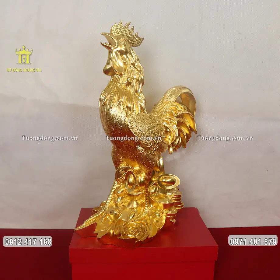 Tượng Đồng Gà Trống Phong Thủy Dát Vàng 24K