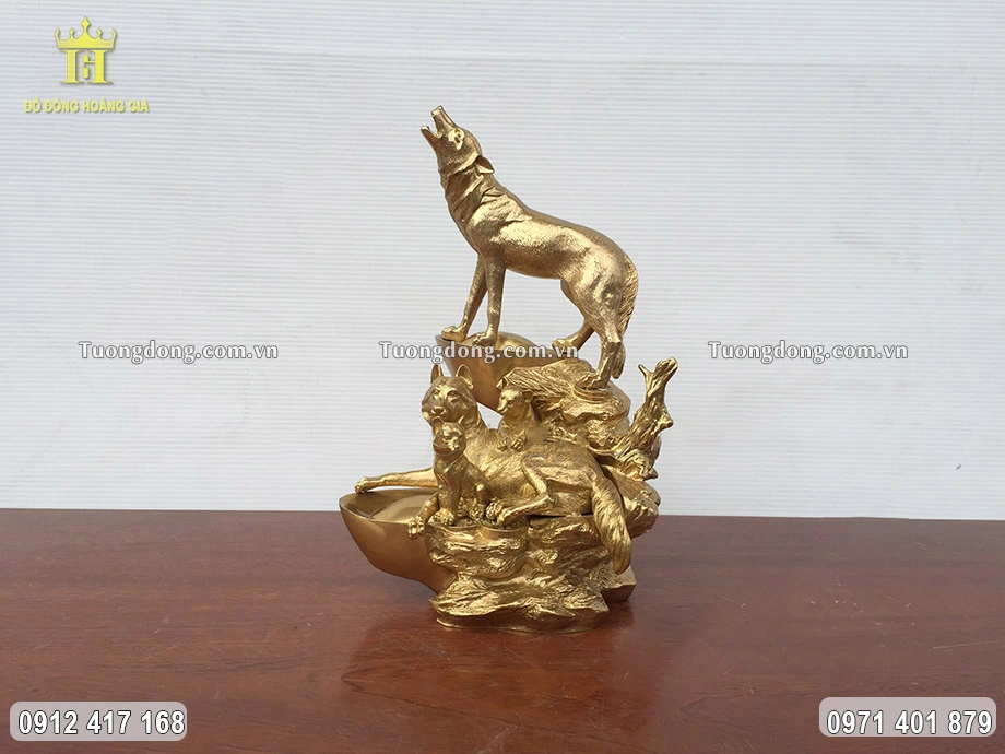 Tượng Đồng Khuyển Gia Quần Tụ Cao 23Cm