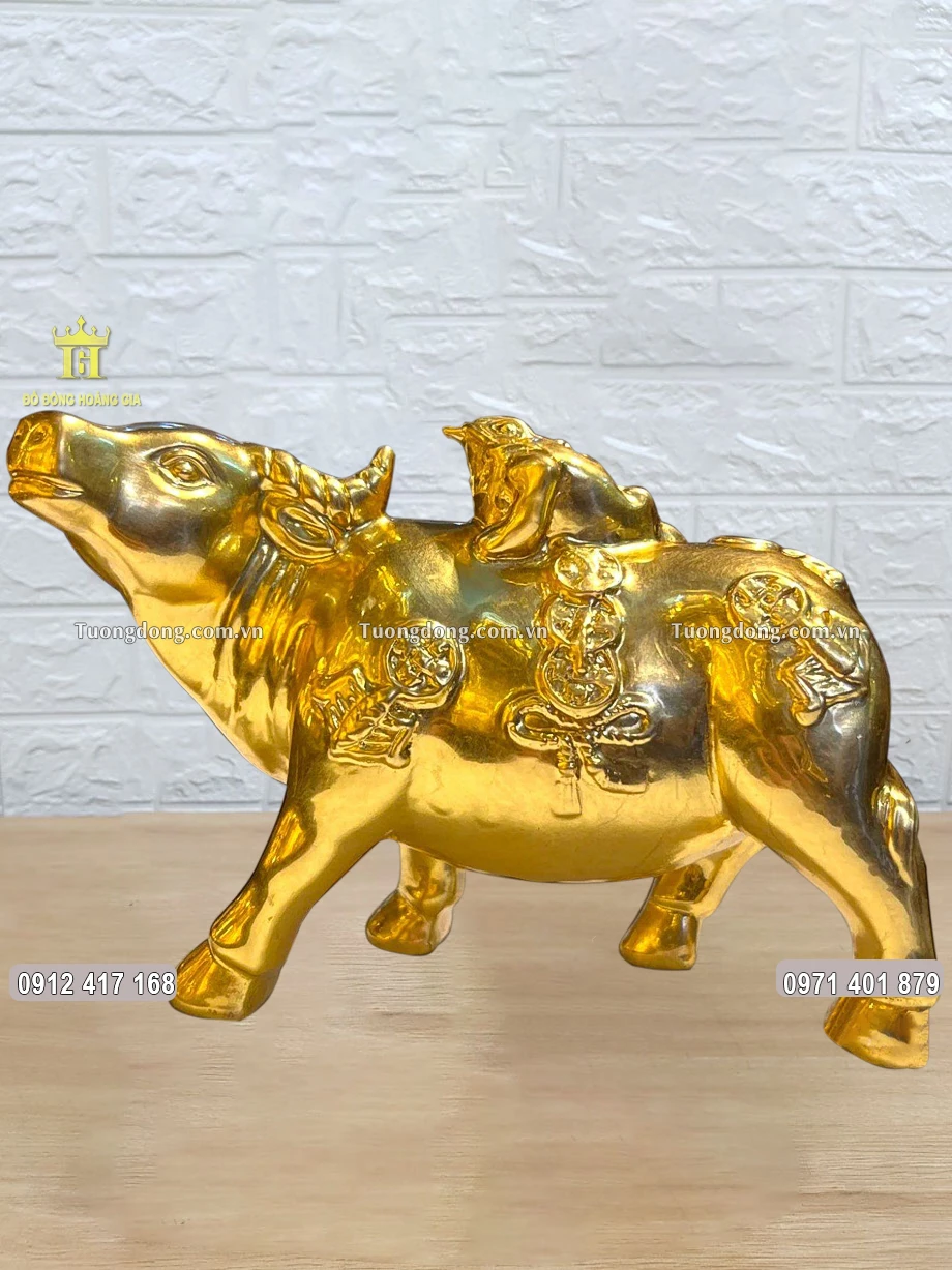 Tượng Đồng Trâu Cõng Thiềm Thừ Mạ Vàng 24K