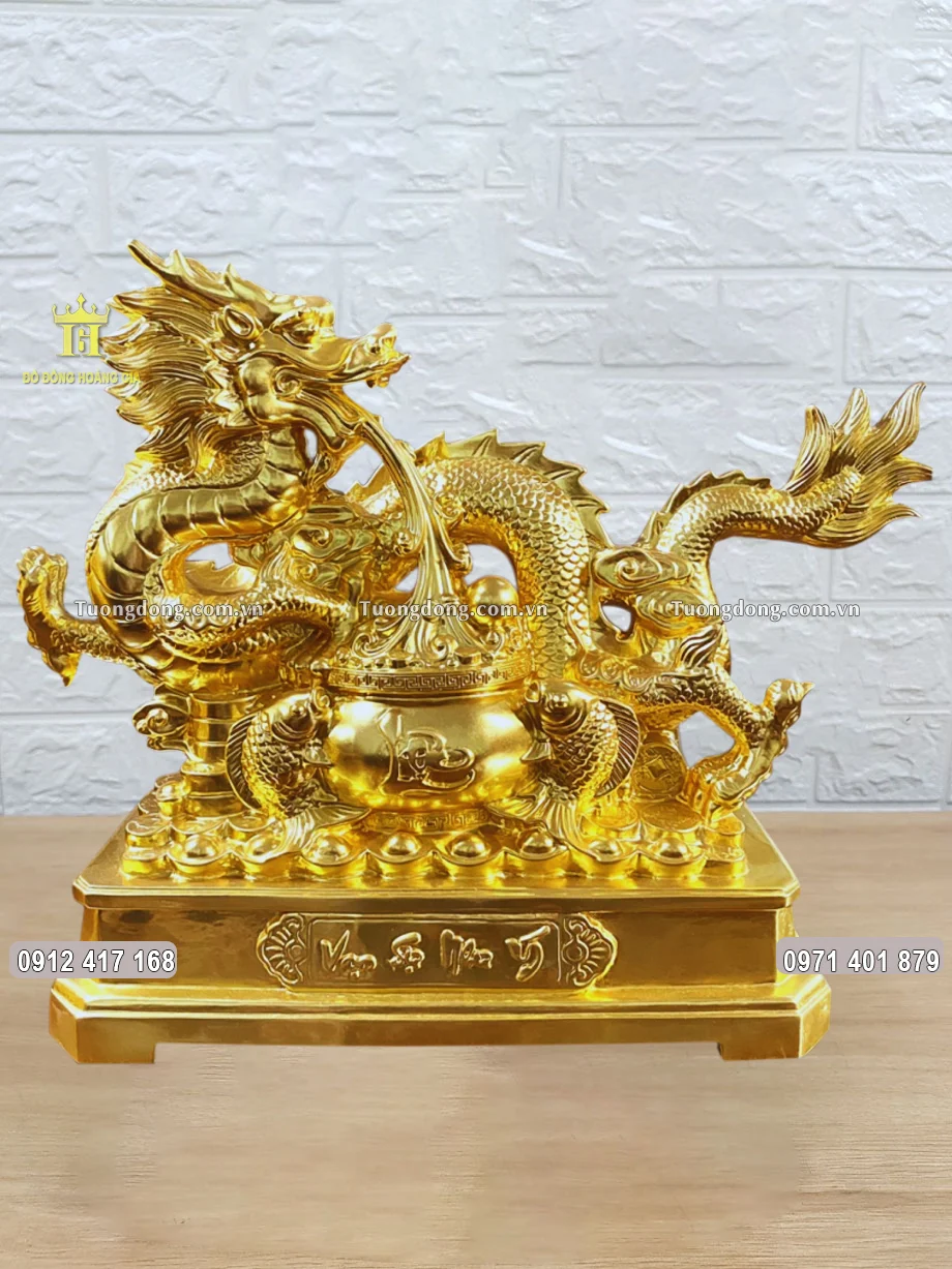 Tượng Rồng Cuộn Hũ Tiền Tài Lộc Vạn Sự Như Ý Dát Vàng 9999