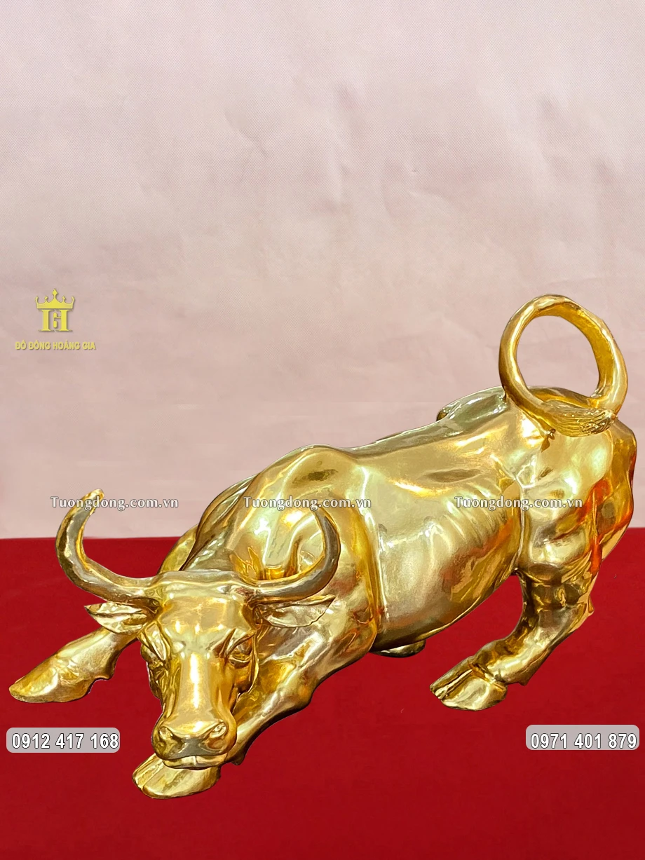 Tượng Trâu Bằng Đồng Mạ Vàng 24K Dài 30Cm
