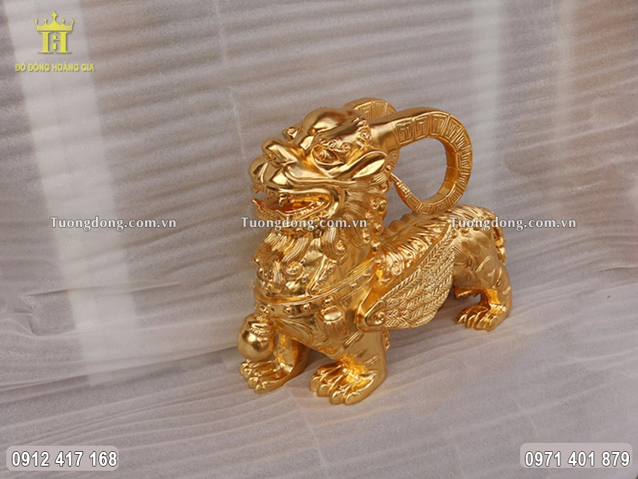 Tỳ Hưu Hai Sừng Dát Vàng 9999 Dài 42Cm