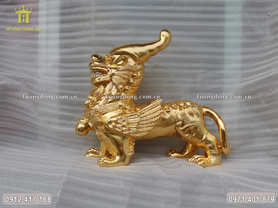 Tỳ Hưu Một Sừng Bằng Đồng Đỏ Dát Vàng 24K