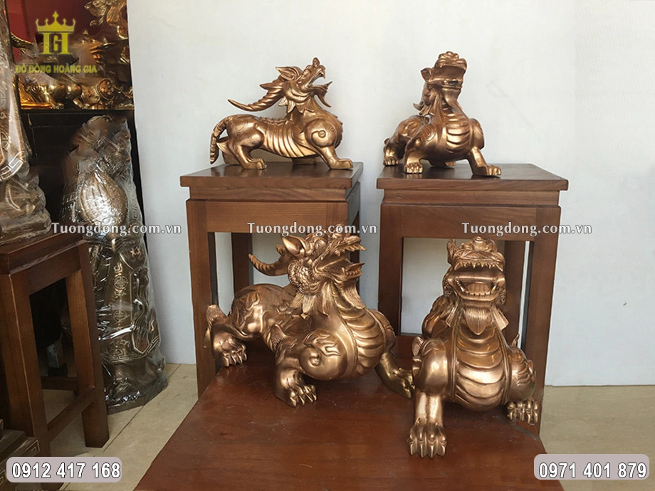 Tỳ Hưu Một Sừng Đúc Bằng Đồng Đỏ Dài 42Cm