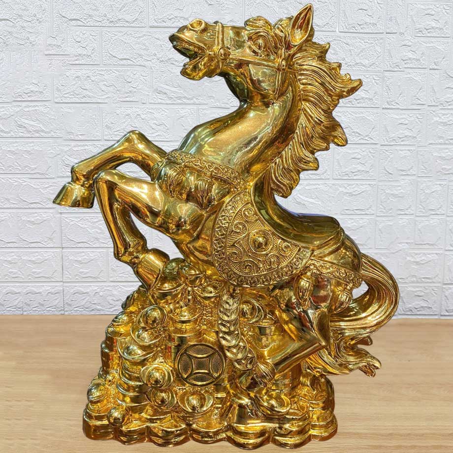 Tượng Ngựa Hí Đế Tiền Bằng Đồng Dát Vàng Nano
