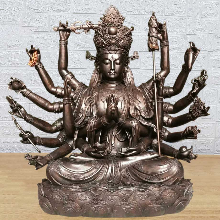 Tượng Phật Chuẩn Đề Bằng Đồng Vàng Hun Giả Cổ