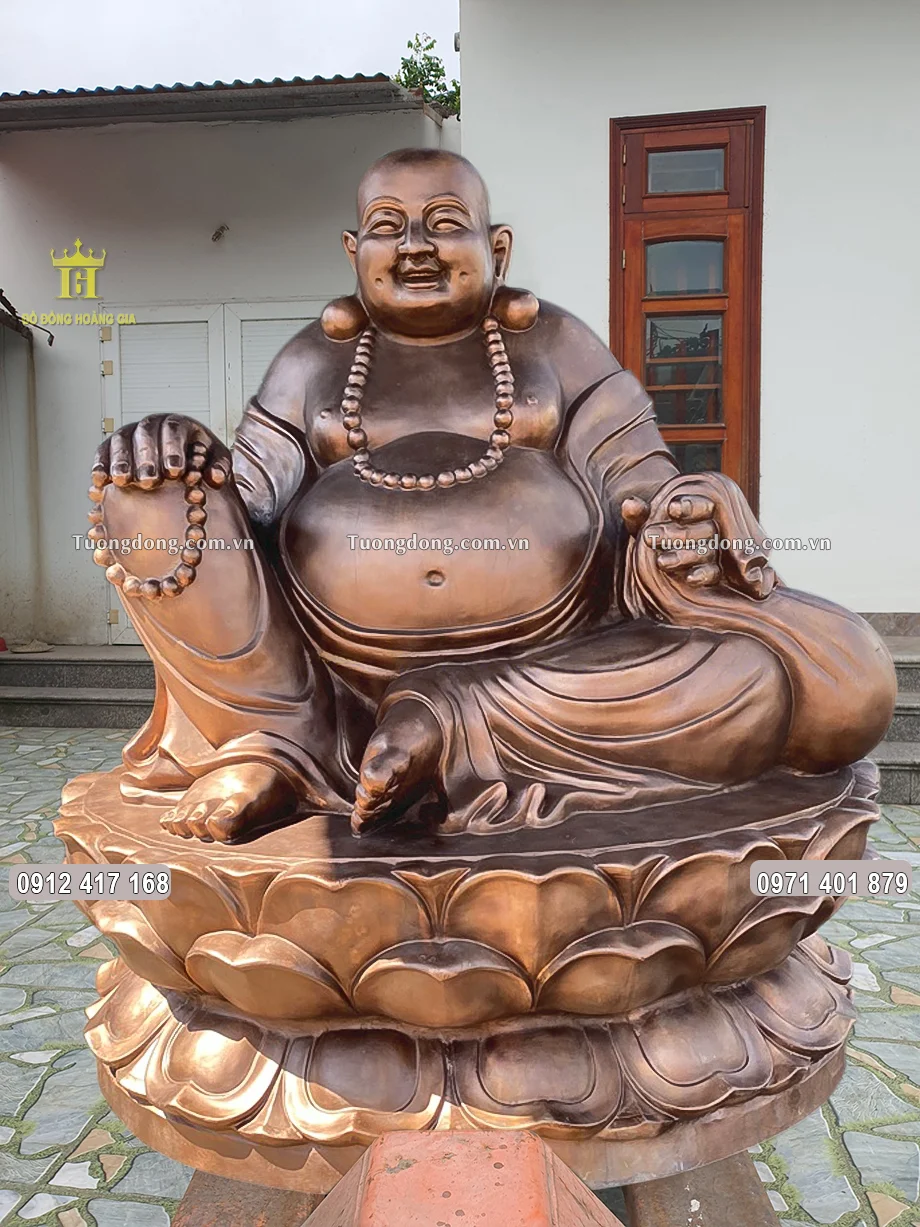 Tượng Phật Di Lặc Ngồi Đài Sen Bằng Đồng Đỏ Cao 2M
