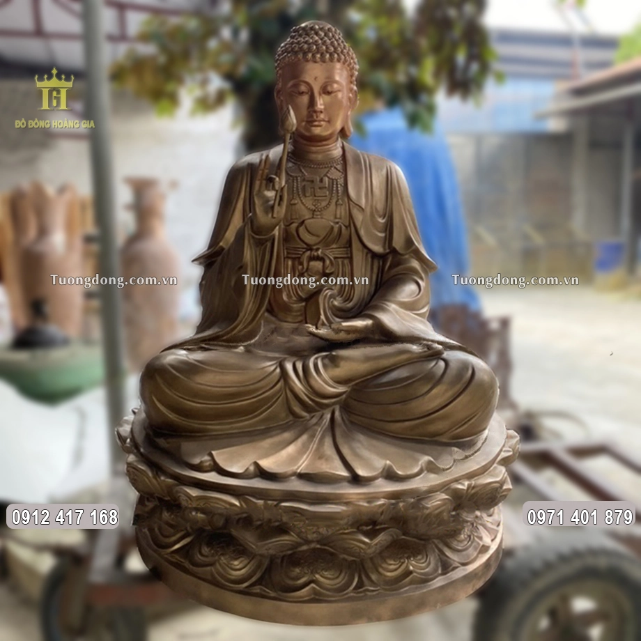 Tượng Phật Thích Ca Tọa Đài Sen Bằng Đồng Đỏ Cao 2M