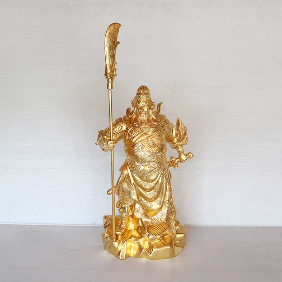 Tượng Quan Công Chống Đao Dát Vàng 9999 Cao 42Cm