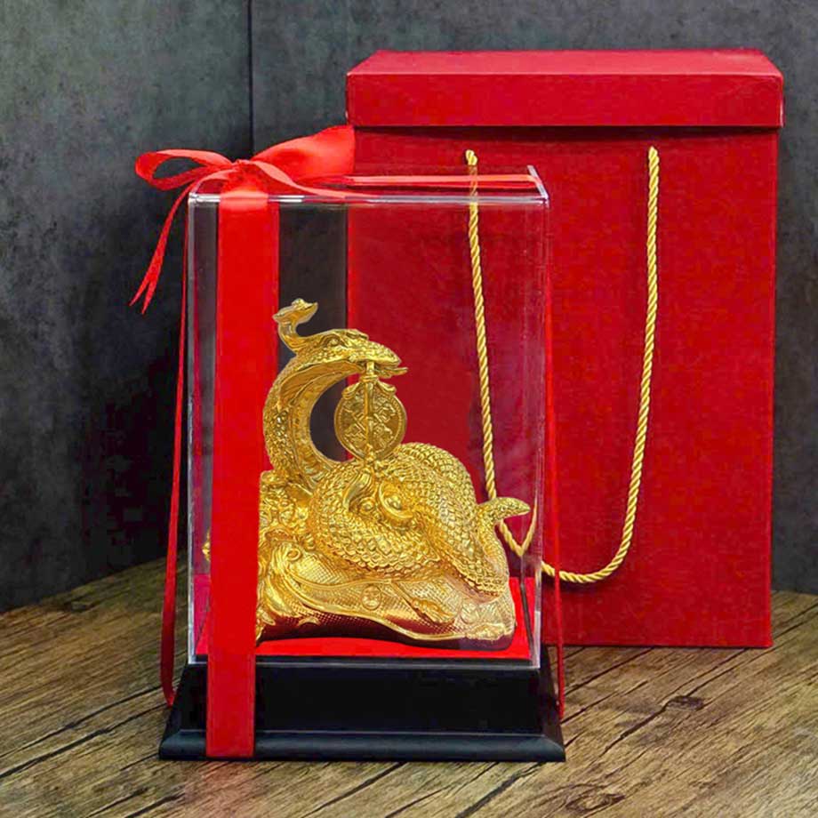 Tượng Rắn Ngồi Bao Tiền Dát Vàng 24K