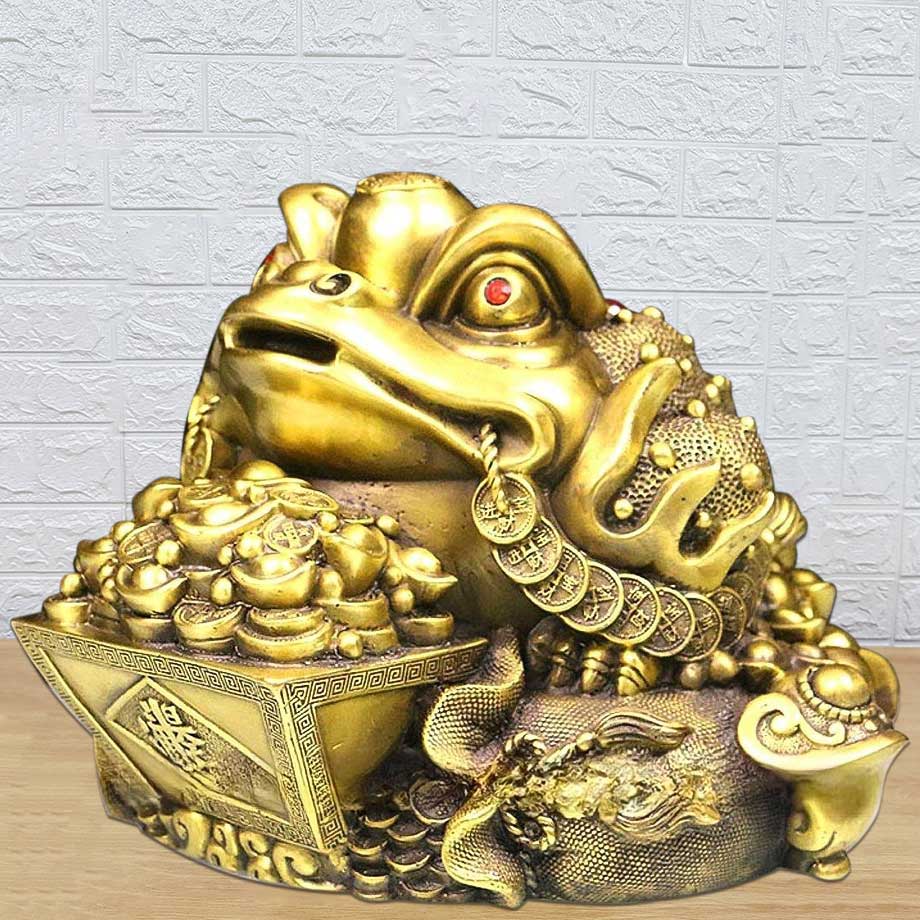 Tượng Thiềm Thừ Cóc Ba Chân Ôm Túi Tài Lộc Bằng Đồng Cao 22Cm