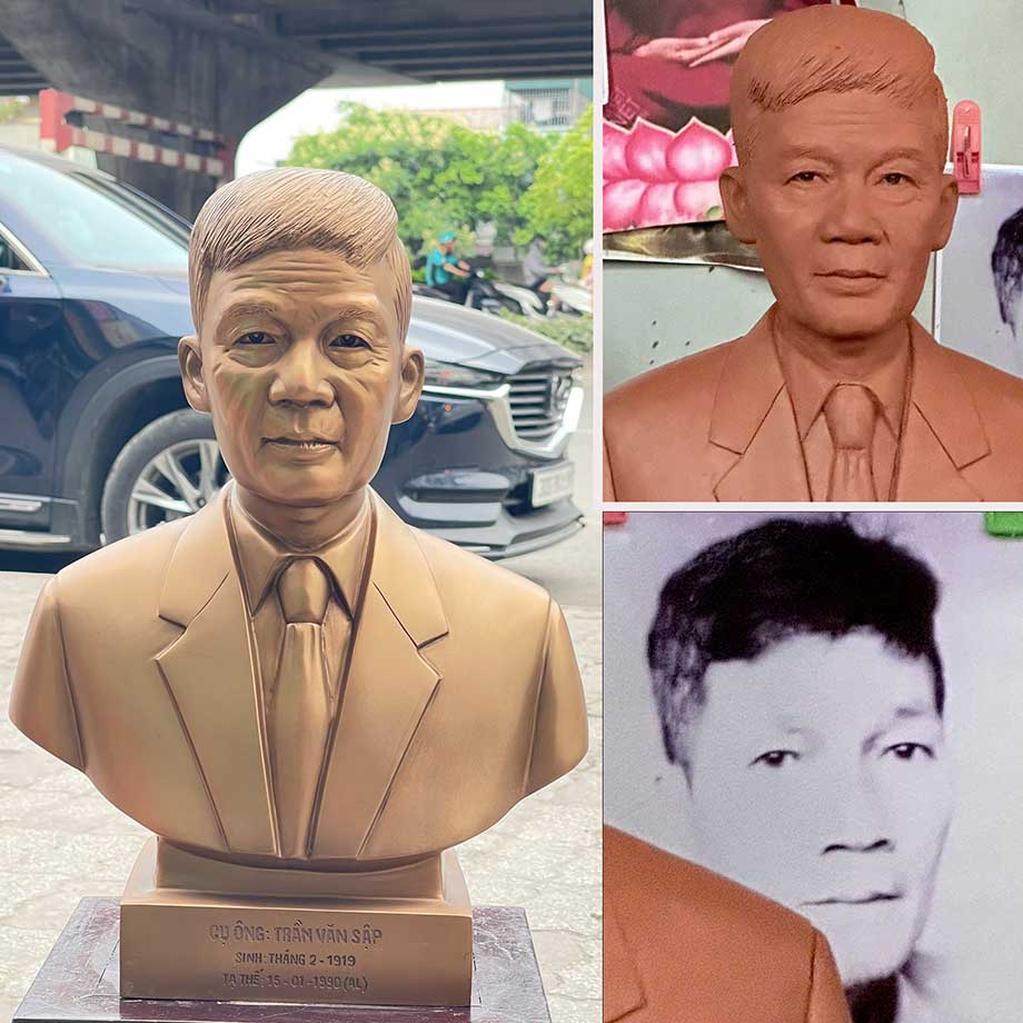 Tượng Truyền Thần Cụ Ông Bằng Đồng Đỏ Cao 48Cm