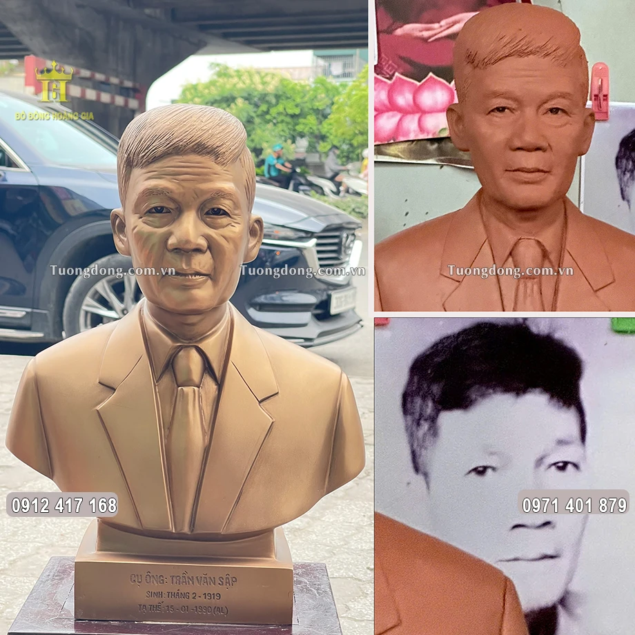 Tượng Truyền Thần Cụ Ông Bằng Đồng Đỏ Cao 48Cm