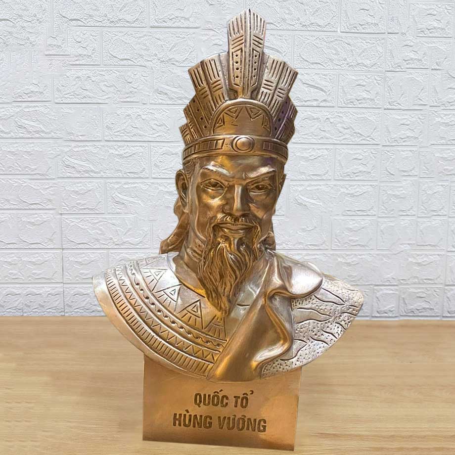 Tượng Vua Hùng Bán Thân Bằng Đồng Đỏ Màu Cổ Cao 38Cm