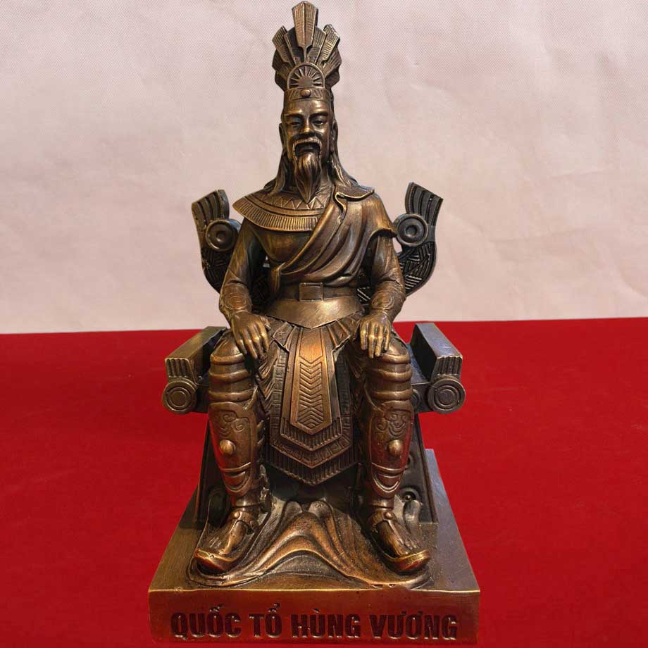 Tượng Vua Hùng Ngồi Ngai Bằng Đồng Vàng Hun Nâu Giả Cổ