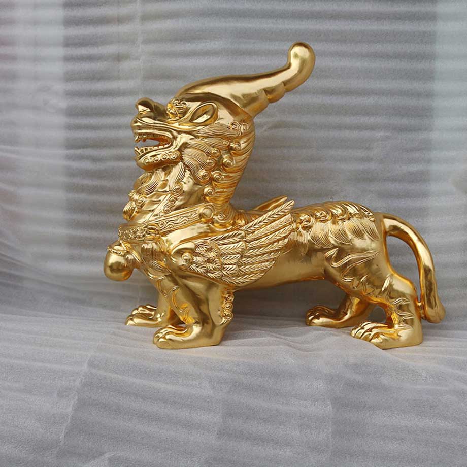 Tỳ Hưu Một Sừng Bằng Đồng Đỏ Dát Vàng 24K